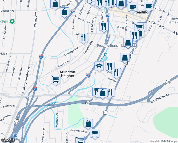 map of restaurants, bars, coffee shops, grocery stores, and more near 649 Blanche Avenue in Cincinnati