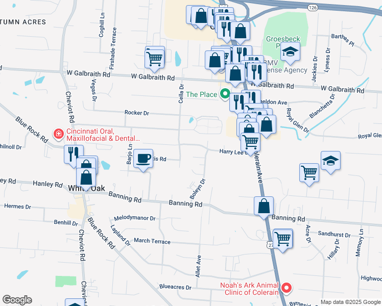 map of restaurants, bars, coffee shops, grocery stores, and more near 3310 Harry Lee Lane in Cincinnati