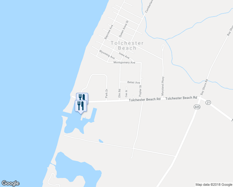 map of restaurants, bars, coffee shops, grocery stores, and more near 8630 Elm Road in Chestertown