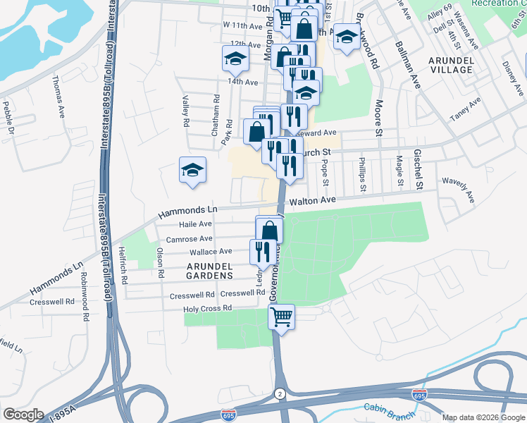 map of restaurants, bars, coffee shops, grocery stores, and more near 3 Hammonds Lane in Brooklyn Park