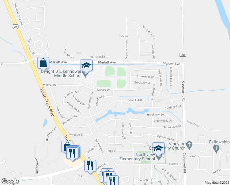 map of restaurants, bars, coffee shops, grocery stores, and more near 2714 Donnas Way Circle in Manhattan