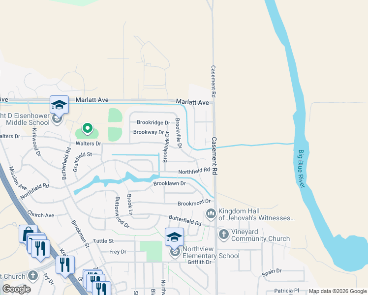 map of restaurants, bars, coffee shops, grocery stores, and more near 2605 Brookpointe Circle in Manhattan