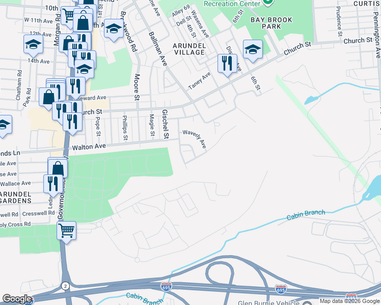 map of restaurants, bars, coffee shops, grocery stores, and more near 405 Rugby Avenue in Baltimore