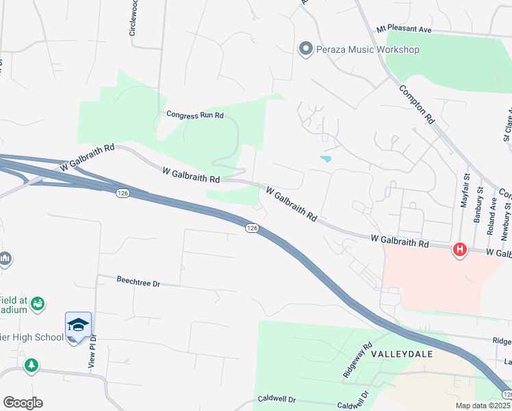 map of restaurants, bars, coffee shops, grocery stores, and more near 399 West Galbraith Road in Cincinnati