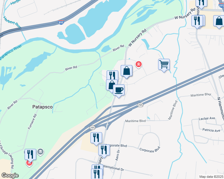 map of restaurants, bars, coffee shops, grocery stores, and more near 805 Pinnacle Drive in Linthicum Heights