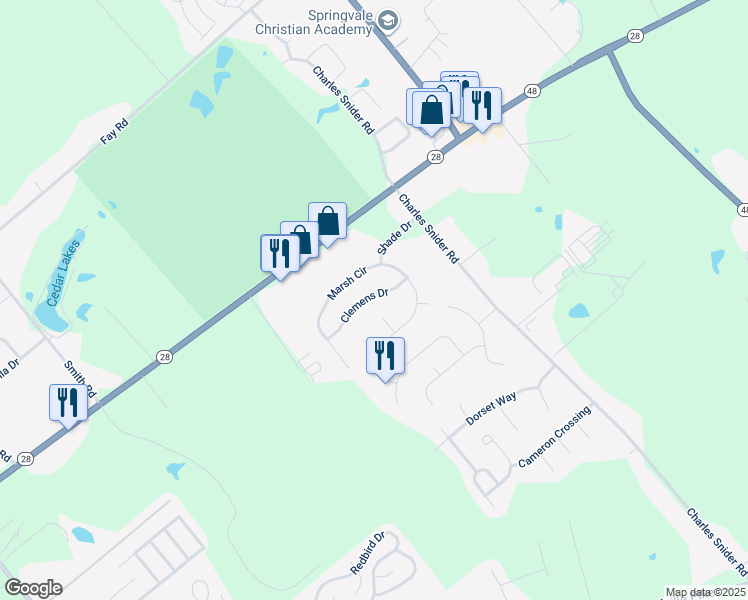 map of restaurants, bars, coffee shops, grocery stores, and more near 5717 Clemens Drive in Loveland