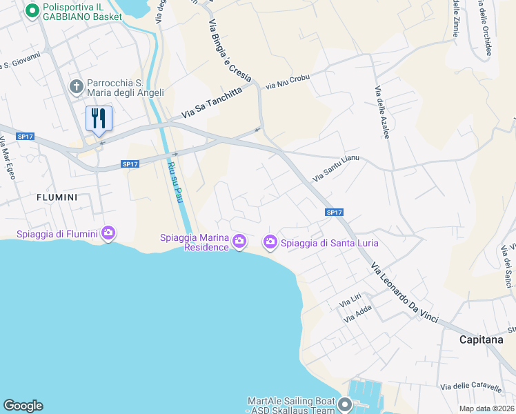 map of restaurants, bars, coffee shops, grocery stores, and more near 88 Via Lago Varese in Quartu Sant'Elena