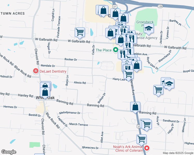 map of restaurants, bars, coffee shops, grocery stores, and more near 3310 Harry Lee Lane in Cincinnati
