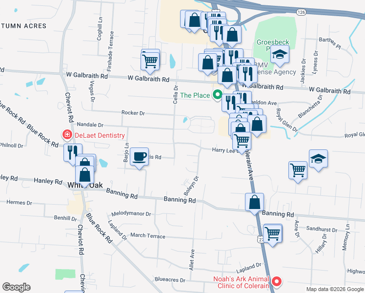 map of restaurants, bars, coffee shops, grocery stores, and more near 3310 Harry Lee Lane in Cincinnati