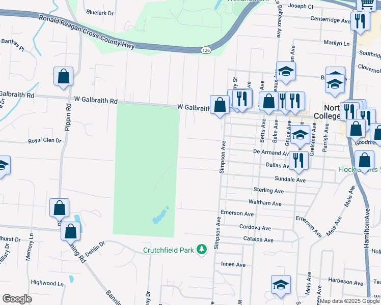 map of restaurants, bars, coffee shops, grocery stores, and more near 2020 Dallas Avenue in Cincinnati