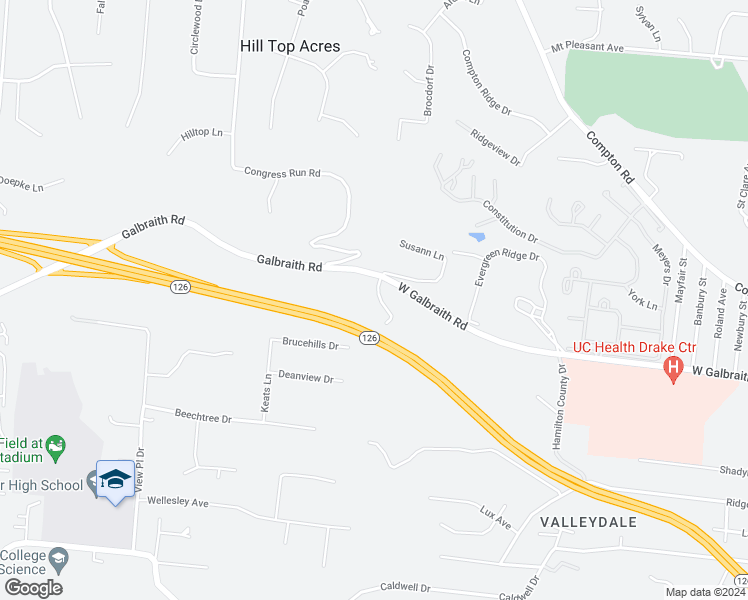 map of restaurants, bars, coffee shops, grocery stores, and more near 399 West Galbraith Road in Cincinnati