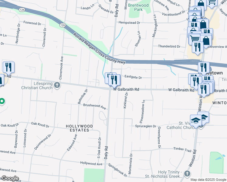 map of restaurants, bars, coffee shops, grocery stores, and more near 1187 Galbraith Road in Cincinnati