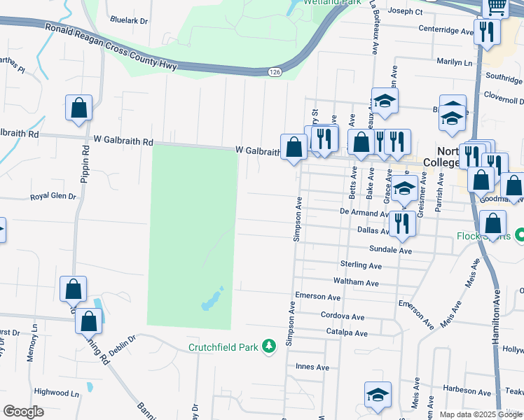 map of restaurants, bars, coffee shops, grocery stores, and more near 2020 Dallas Avenue in Cincinnati