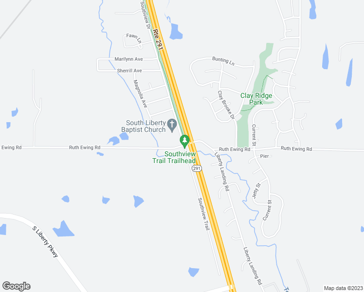 map of restaurants, bars, coffee shops, grocery stores, and more near 515 East Ruth Ewing Road in Liberty