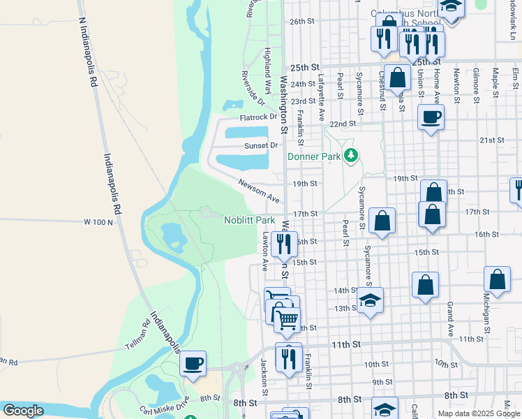 map of restaurants, bars, coffee shops, grocery stores, and more near 1702 Lawton Avenue in Columbus