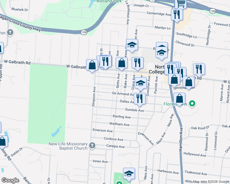 map of restaurants, bars, coffee shops, grocery stores, and more near 6802 Betts Avenue in Cincinnati