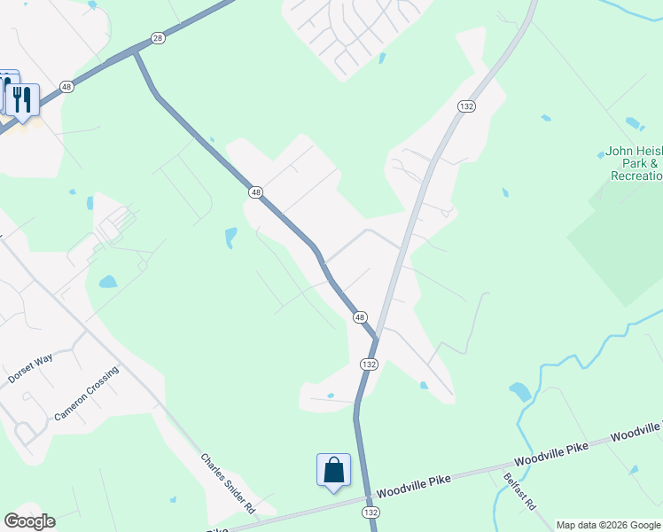 map of restaurants, bars, coffee shops, grocery stores, and more near 6534 Ohio 48 in Goshen