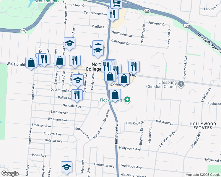 map of restaurants, bars, coffee shops, grocery stores, and more near 6800 Hamilton Avenue in Cincinnati