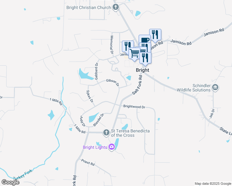 map of restaurants, bars, coffee shops, grocery stores, and more near 2223 Gibson Drive in Lawrenceburg