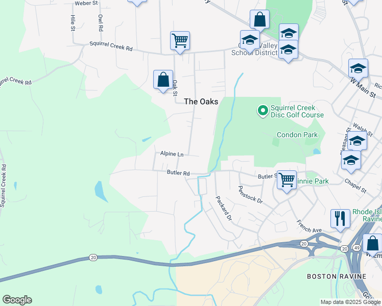 map of restaurants, bars, coffee shops, grocery stores, and more near 11184 Alpine Lane in Grass Valley