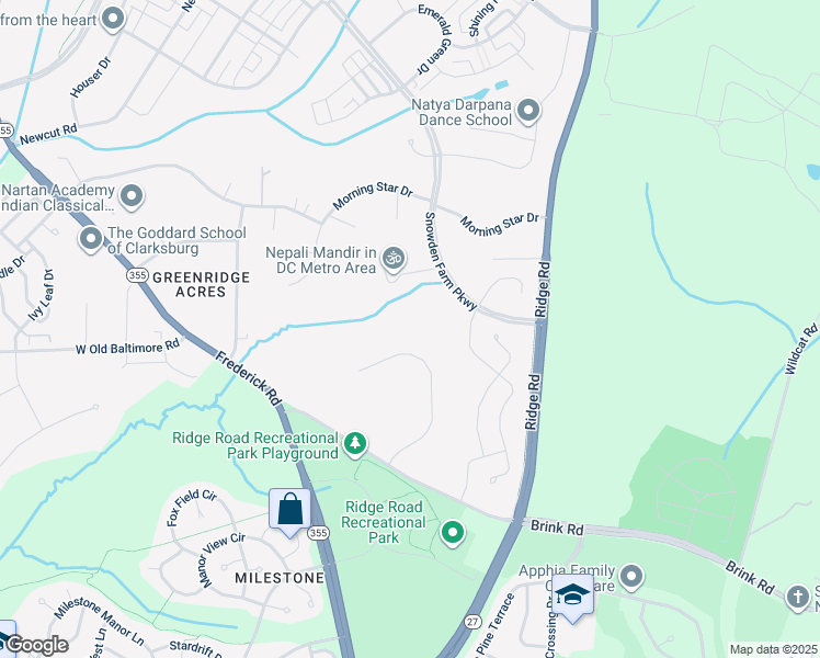 map of restaurants, bars, coffee shops, grocery stores, and more near 21725 Brink Meadow Lane in Germantown