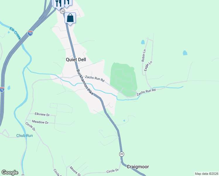 map of restaurants, bars, coffee shops, grocery stores, and more near 258 Zachs Run Road in Mount Clare