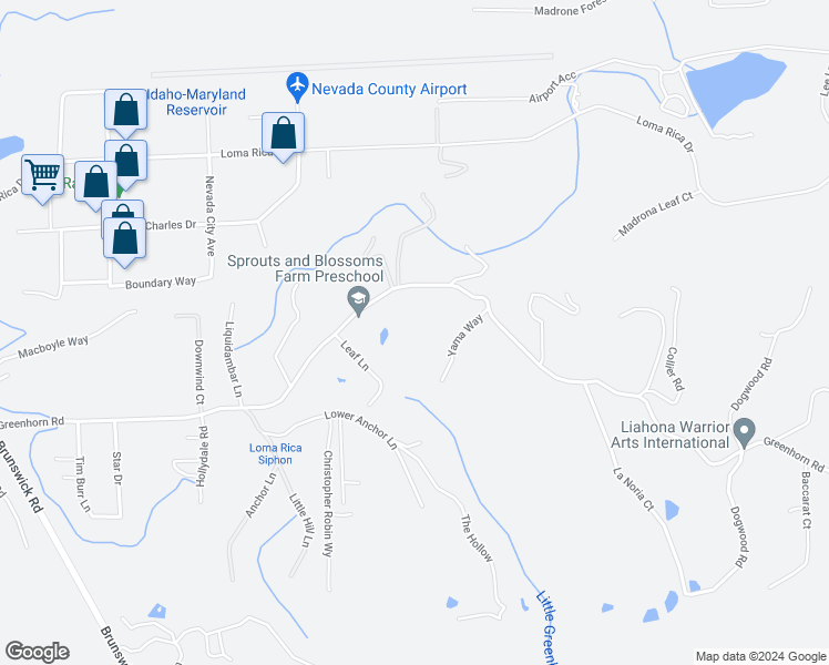 map of restaurants, bars, coffee shops, grocery stores, and more near 13641 Greenhorn Road in Grass Valley