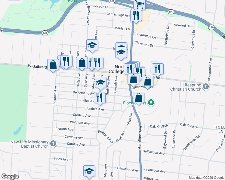 map of restaurants, bars, coffee shops, grocery stores, and more near 1705 Goodman Avenue in Cincinnati