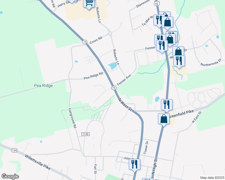map of restaurants, bars, coffee shops, grocery stores, and more near 101 Chariss Avenue in Hillsboro