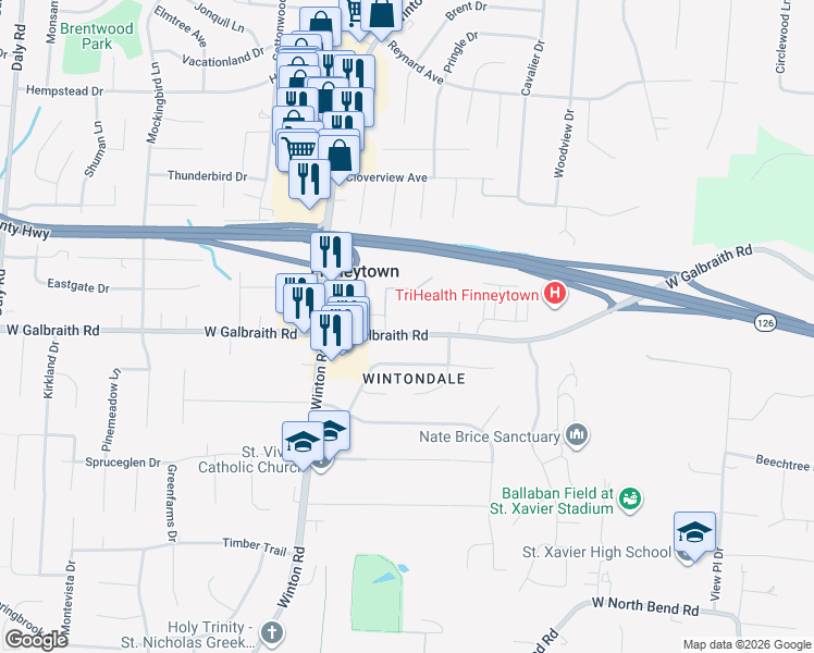 map of restaurants, bars, coffee shops, grocery stores, and more near 828 Galbraith Road in Cincinnati