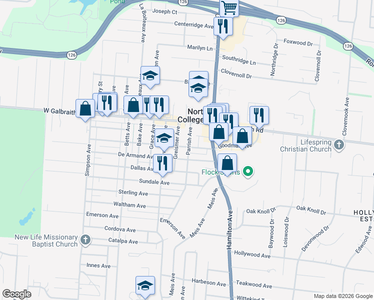 map of restaurants, bars, coffee shops, grocery stores, and more near 1705 Goodman Avenue in Cincinnati