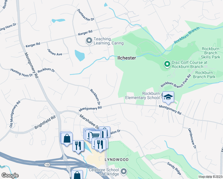 map of restaurants, bars, coffee shops, grocery stores, and more near 7703 Briarstone Court in Ellicott City
