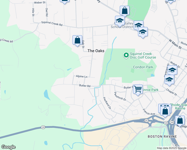 map of restaurants, bars, coffee shops, grocery stores, and more near 11184 Alpine Lane in Grass Valley