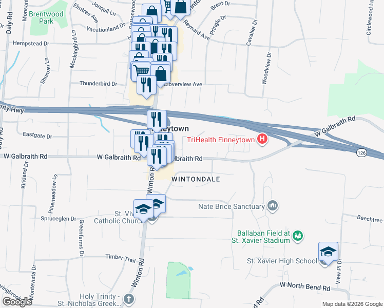 map of restaurants, bars, coffee shops, grocery stores, and more near 828 Galbraith Road in Cincinnati