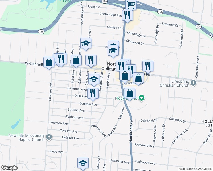 map of restaurants, bars, coffee shops, grocery stores, and more near 1705 Goodman Avenue in Cincinnati