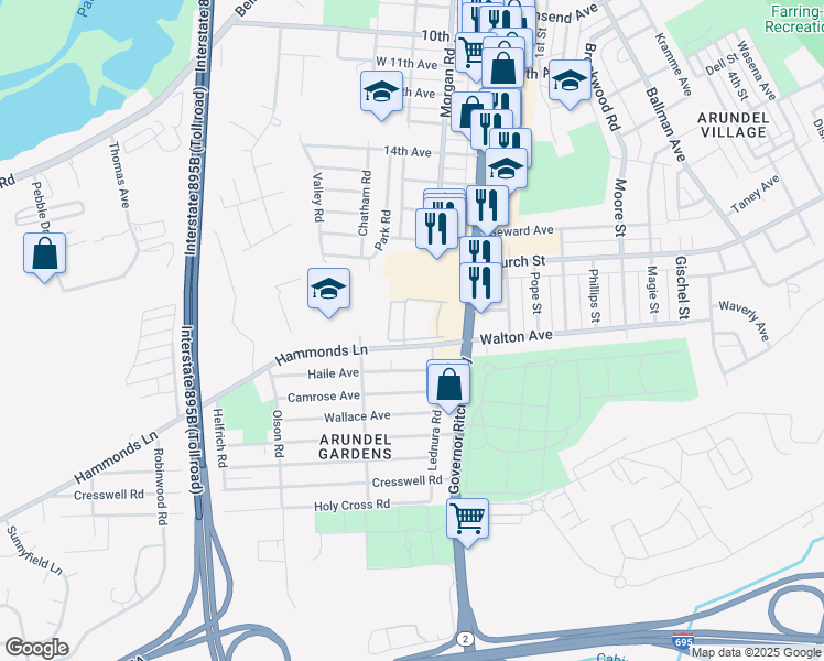 map of restaurants, bars, coffee shops, grocery stores, and more near 90 Hammonds Lane in Brooklyn Park
