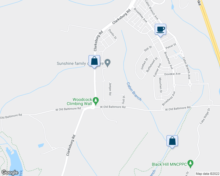 map of restaurants, bars, coffee shops, grocery stores, and more near 14144 Jaeger Road in Clarksburg