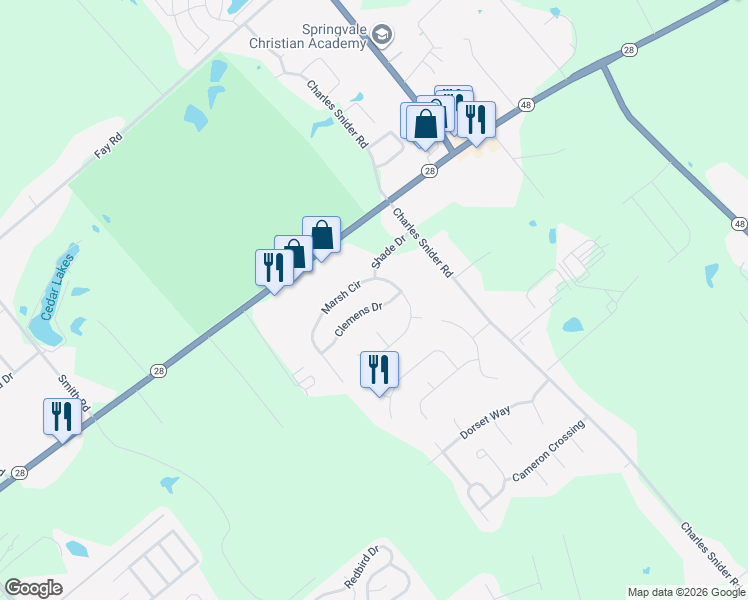 map of restaurants, bars, coffee shops, grocery stores, and more near 5706 Clemens Drive in Loveland