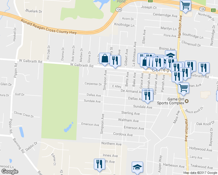 map of restaurants, bars, coffee shops, grocery stores, and more near 1944 De Armand Avenue in Cincinnati