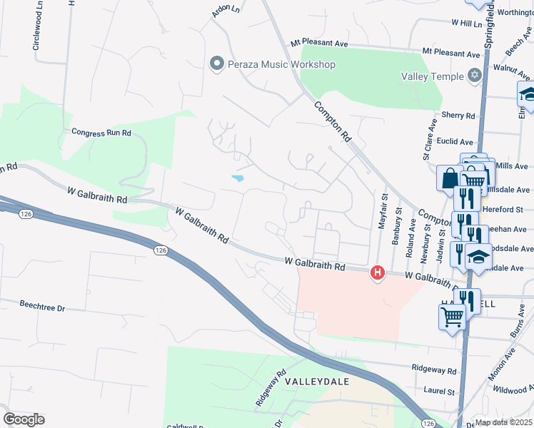map of restaurants, bars, coffee shops, grocery stores, and more near 3107 Evergreen Ridge Drive in Cincinnati