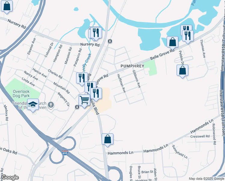 map of restaurants, bars, coffee shops, grocery stores, and more near 329 Elizabeth Avenue in Anne Arundel County