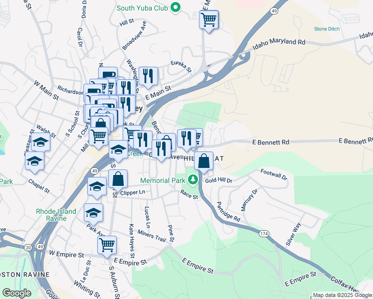 map of restaurants, bars, coffee shops, grocery stores, and more near 312 Colfax Avenue in Grass Valley