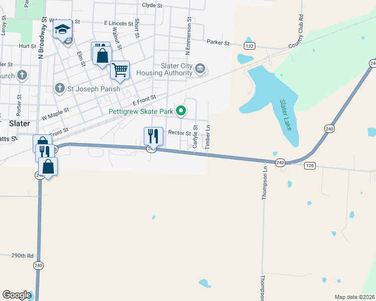map of restaurants, bars, coffee shops, grocery stores, and more near in Slater