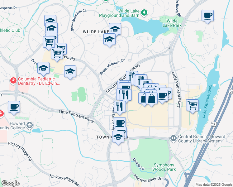 map of restaurants, bars, coffee shops, grocery stores, and more near 10282 Rutland Round Road in Columbia