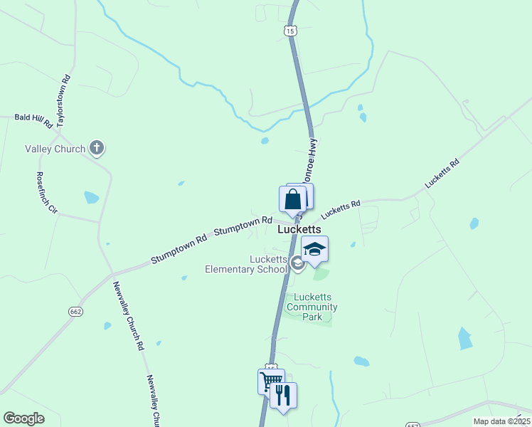 map of restaurants, bars, coffee shops, grocery stores, and more near 42380 Stumptown Road in Leesburg