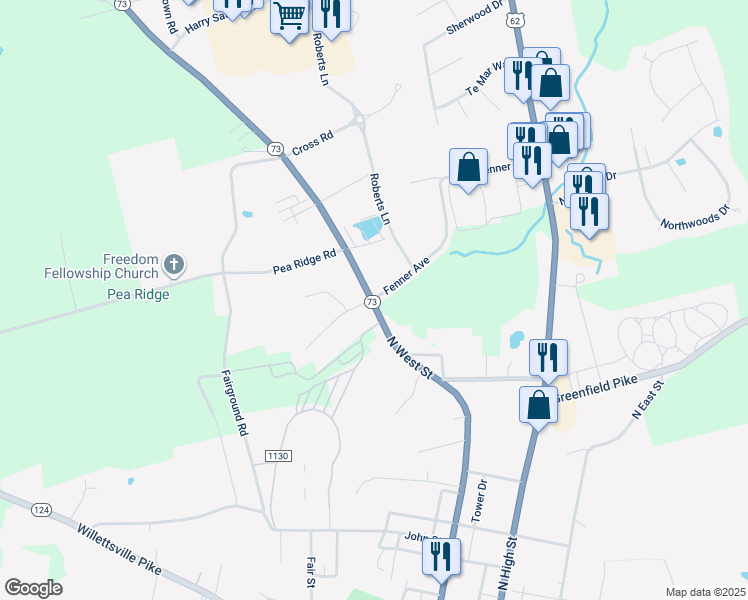 map of restaurants, bars, coffee shops, grocery stores, and more near 101 Chariss Avenue in Hillsboro