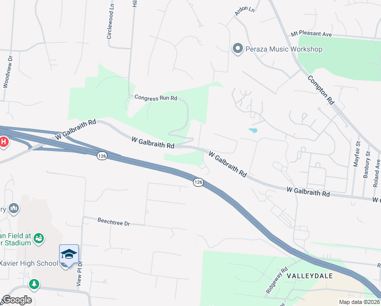 map of restaurants, bars, coffee shops, grocery stores, and more near 401 West Galbraith Road in Cincinnati