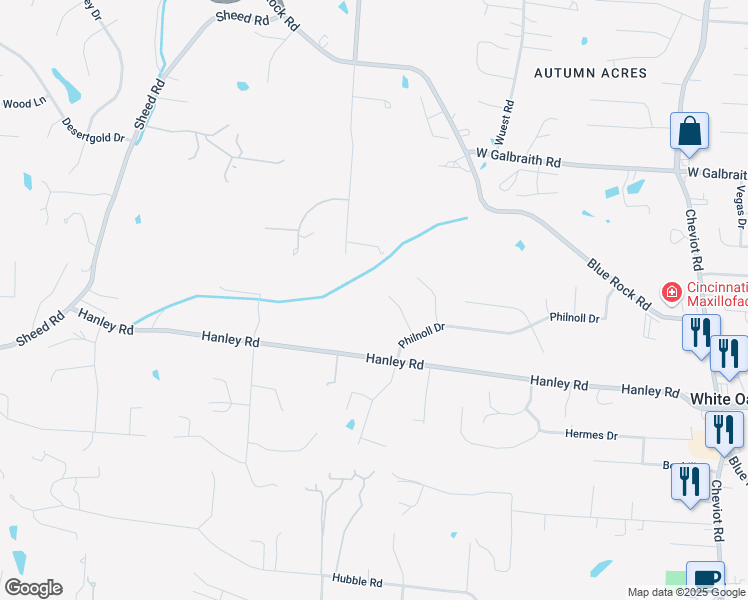 map of restaurants, bars, coffee shops, grocery stores, and more near 4570 Hanley Road in Cincinnati