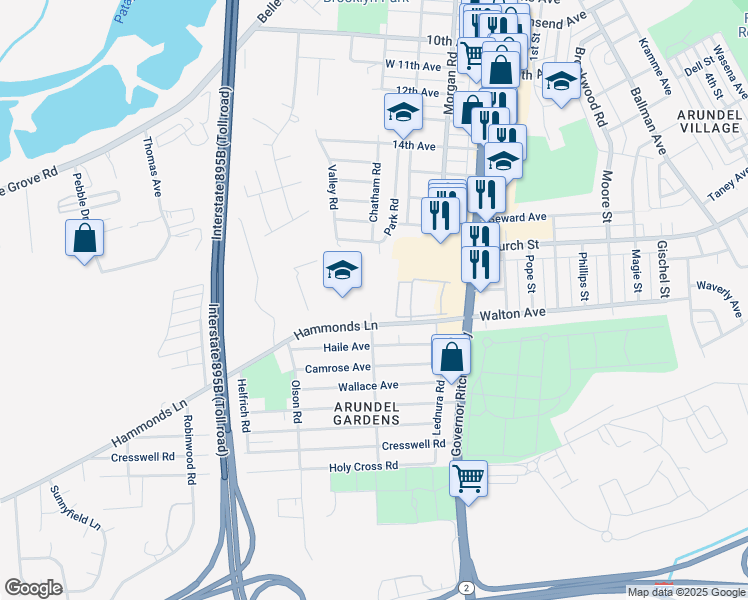 map of restaurants, bars, coffee shops, grocery stores, and more near 194 Hammonds Lane in Brooklyn Park