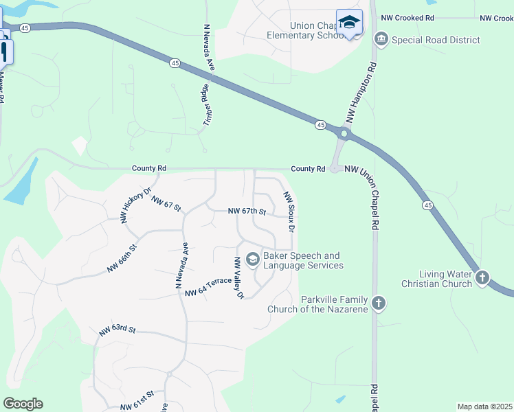 map of restaurants, bars, coffee shops, grocery stores, and more near 14517 Northwest 67th Street in Kansas City